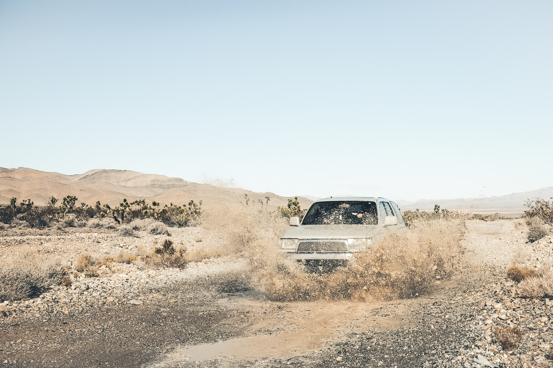 Jeep style off-road trail build in desert terrain